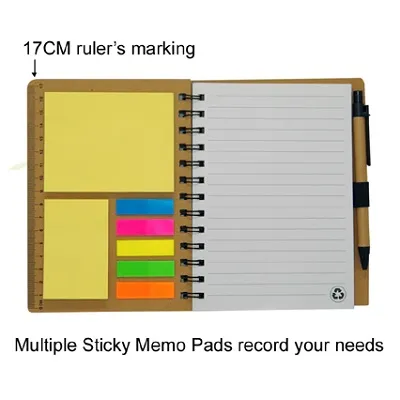 A5 Note Book with Sticky Memo Pads, Pen & Ruler's Markings